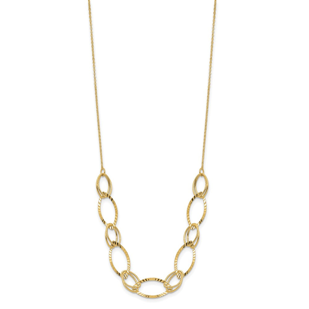 14K Polished Diamond-cut Oval Link 18 inch Necklace