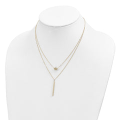 14K Double Layer Hollow Filigree Bead and Diamond-cut Bar 16 inch Necklace Plus 2 inch Extender