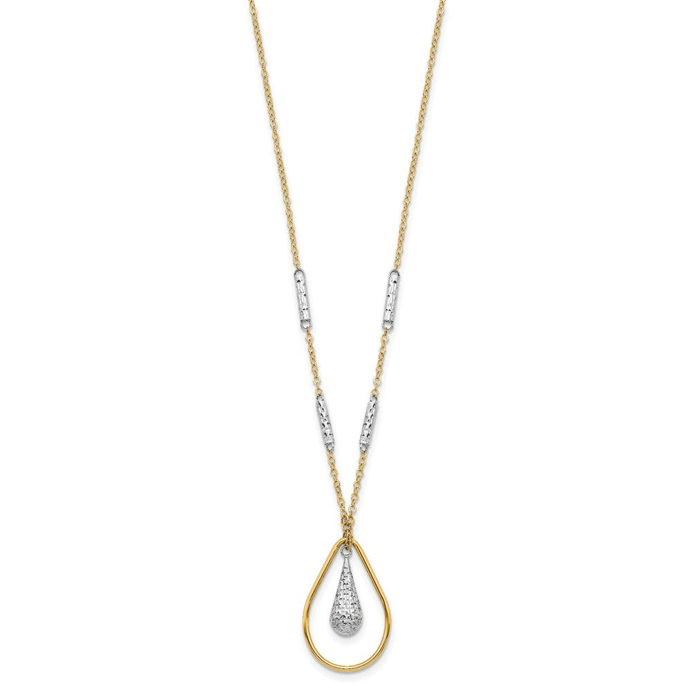 14K Two-tone Polished & D/C Teardrop Necklace