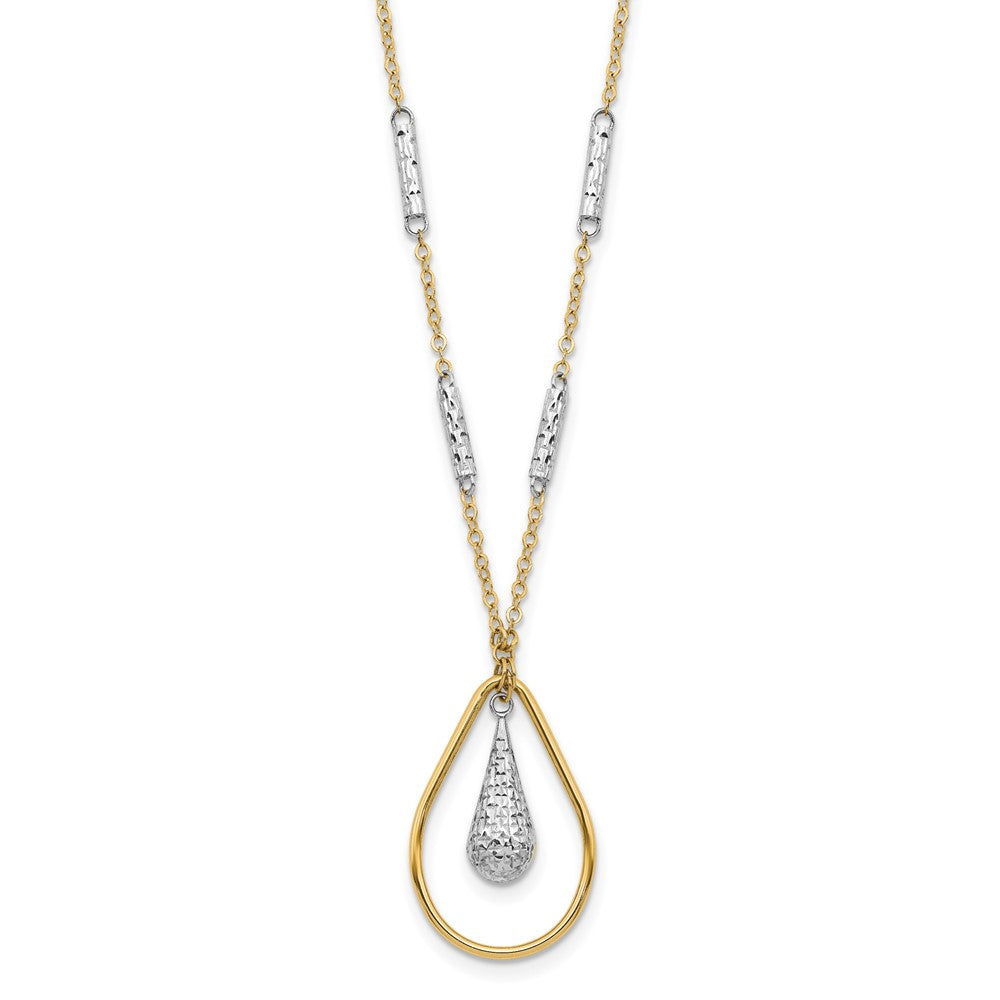 14K Two-tone Polished and Diamond-cut Teardrop and Bar 17 inch Necklace