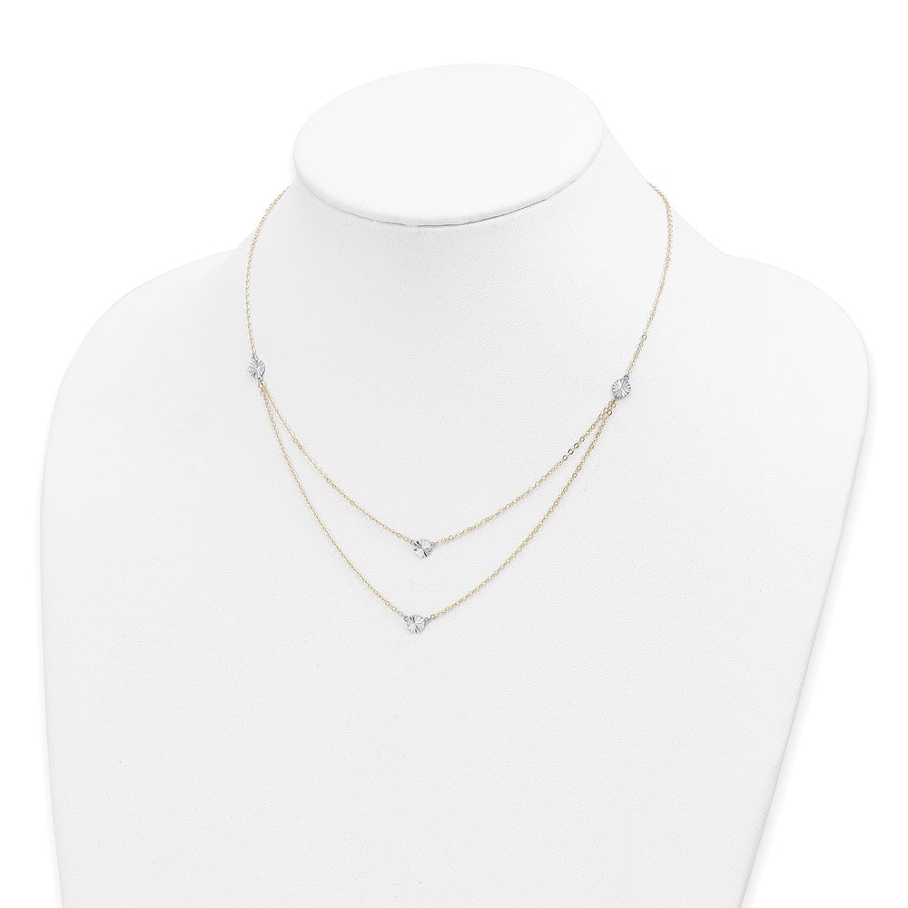 14K Two-tone Polished & D/C Discs Double Necklace