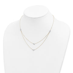 14K Two-tone Polished & D/C Discs Double Necklace