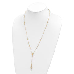 14K Polished Crucifix and Miraculous Medal with Faceted Beads 24 inch Rosary Necklace