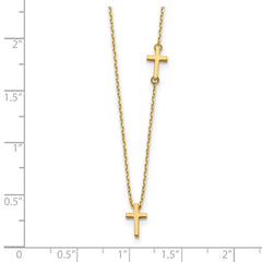 14k Polished Sideways Cross and Cross Pendant 18 inch Necklace
