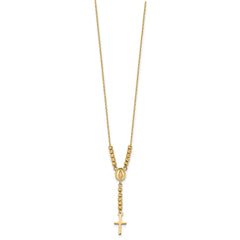 14K Polished Miraculous Medal and Cross with Diamond-cut Beads 17 inch Y-Necklace