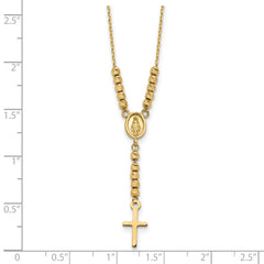 14K Polished Miraculous Medal and Cross with Diamond-cut Beads 17 inch Y-Necklace