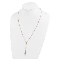 14K Tri-color Polished Crucifix and Miraculous Medal with Faceted Beads 24 inch Rosary Necklace