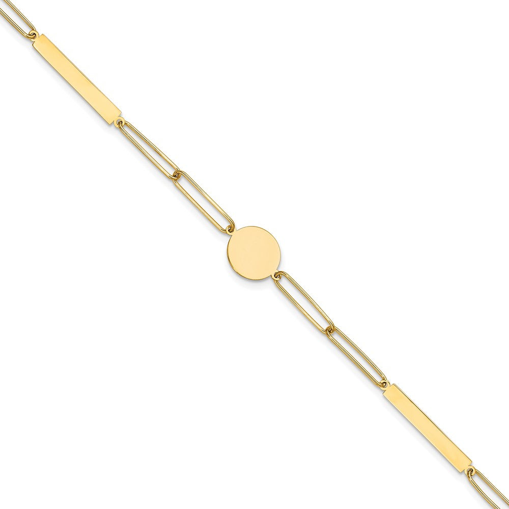 14K Polished Paperclip Link with Circle and Bars 8.25 inch Bracelet