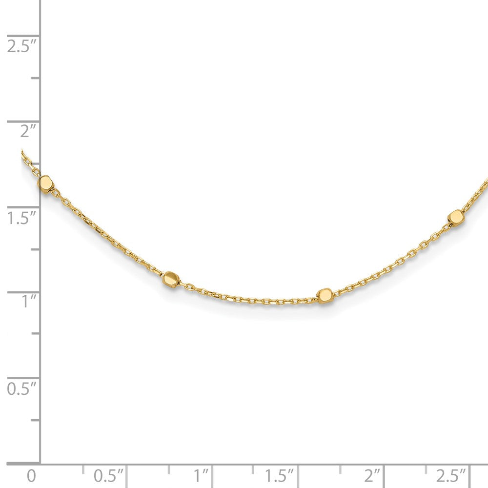 14K Polished Cube Stations 16 inch Necklace Plus 2 inch Extender