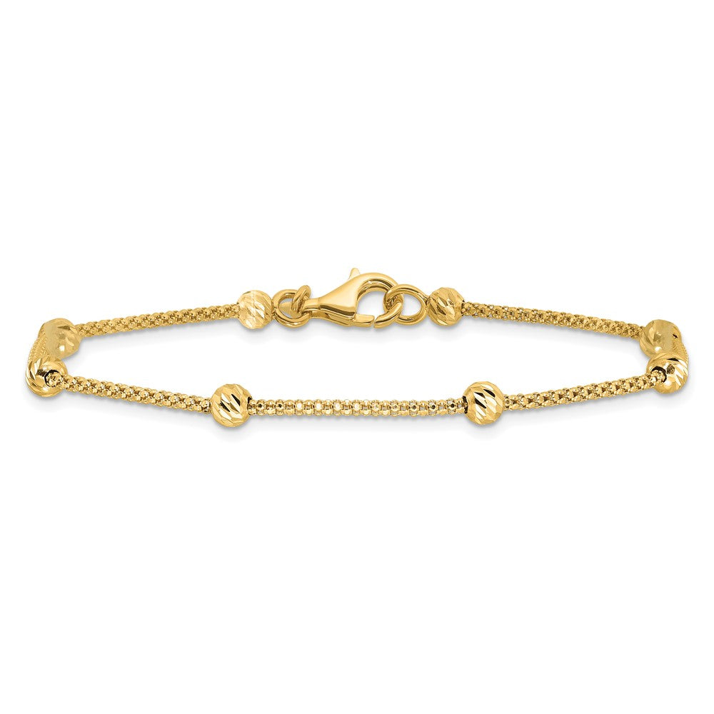 14K Polished and Diamond-cut Beaded Bracelet