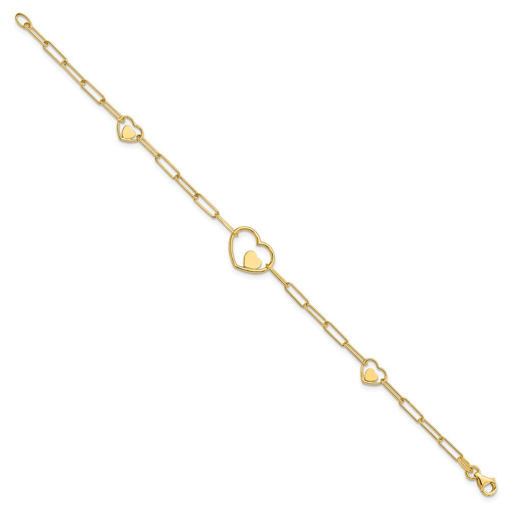 14K Paperclip Link Heart 7.25in Bracelet