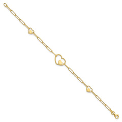 14K Paperclip Link Heart 7.25in Bracelet