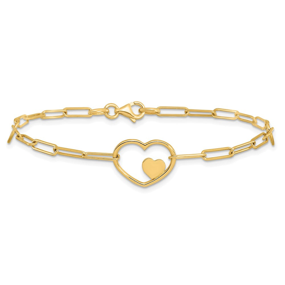 14K Paperclip Link Heart 7.25in Bracelet