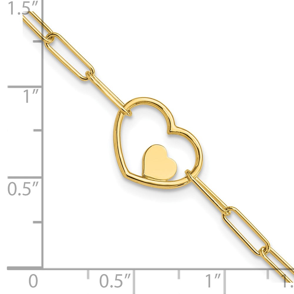 14K Paperclip Link Heart 7.25in Bracelet