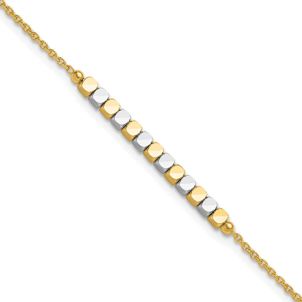 14K Two-tone Square Beaded 7.5 inch Bracelet