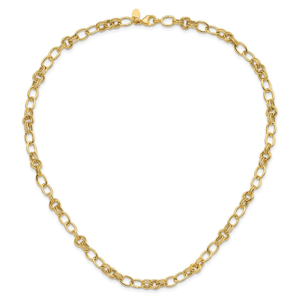 14k Polished and Textured Fancy Link Necklace