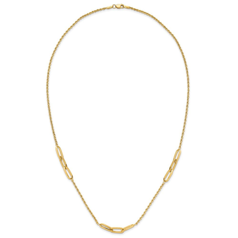 14K Polished Oval Link and Diamond-cut Rope 3-Station 20.25 inch Necklace