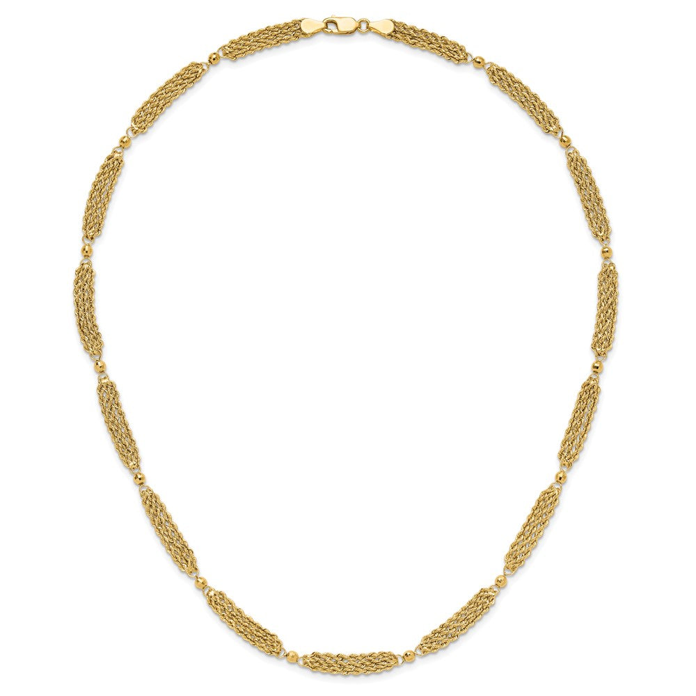 14k Polished Multi-Strand Diamond-cut Rope and Beaded 18.25 inch Necklace