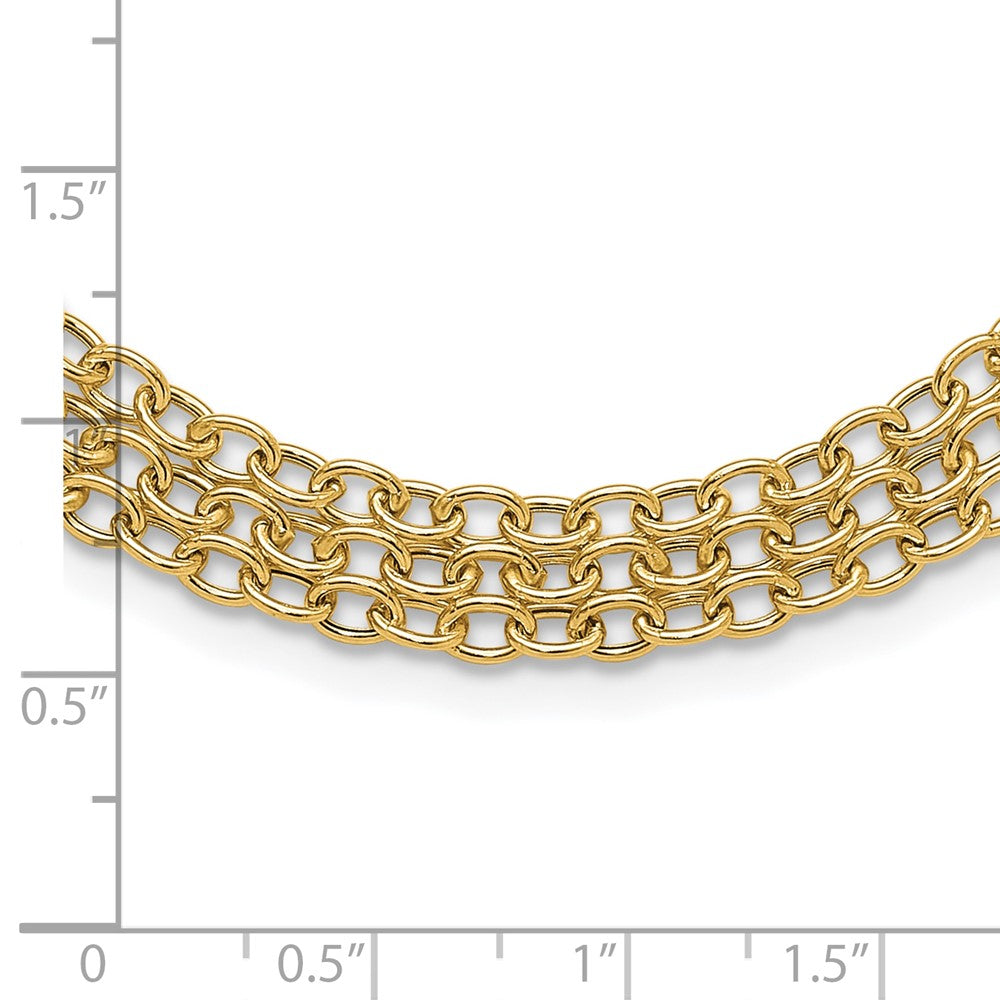 14K Polished and Textured Fancy Cable with 3-Strand Bib 17 inch Necklace