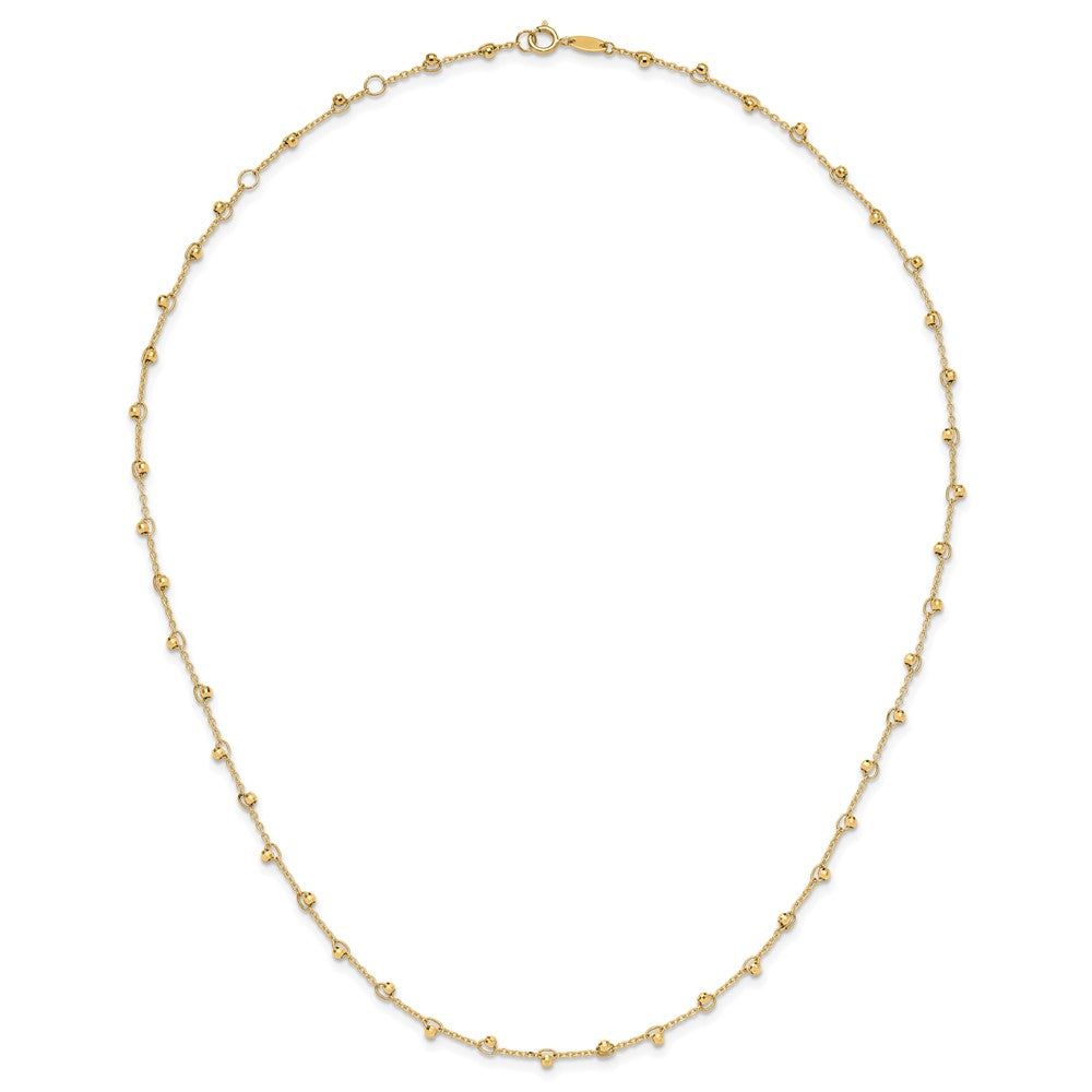 14K Polished and Diamond-cut Beaded 16 inch Necklace Plus 2 inch Extender
