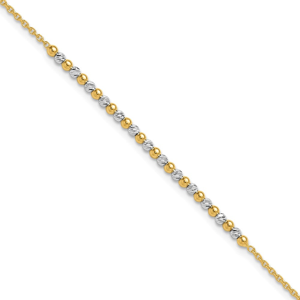 14K Two-tone Diamond-cut Beaded 7.5 inch Bracelet - 2
