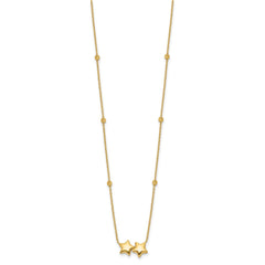 14K Polished Double Star with Diamond-cut Beads 16 inch Necklace Plus 2 inch Extender