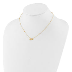 14K Polished Double Star with Diamond-cut Beads 16 inch Necklace Plus 2 inch Extender