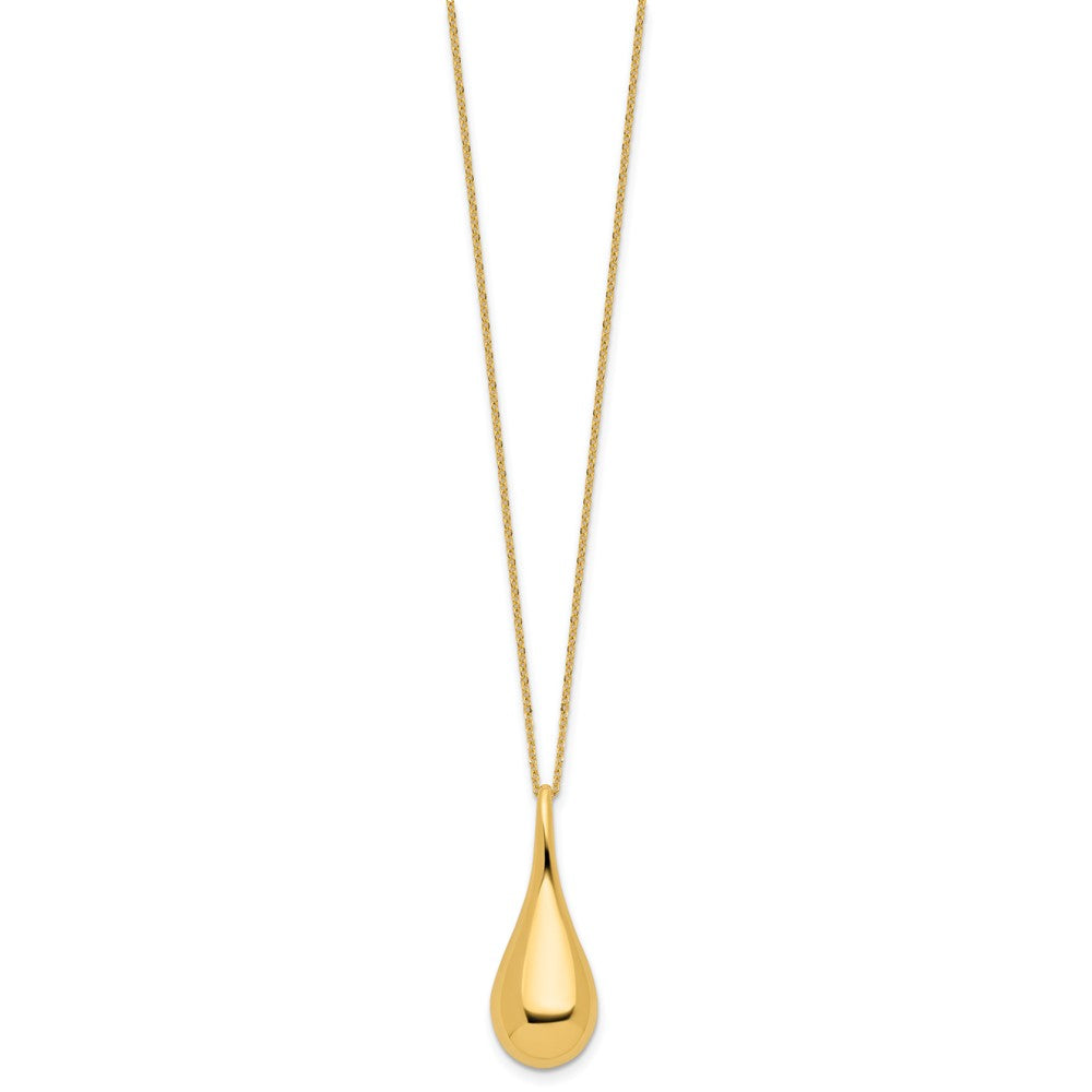 14k Polished Hollow Teardrop Pendant 18 inch Necklace