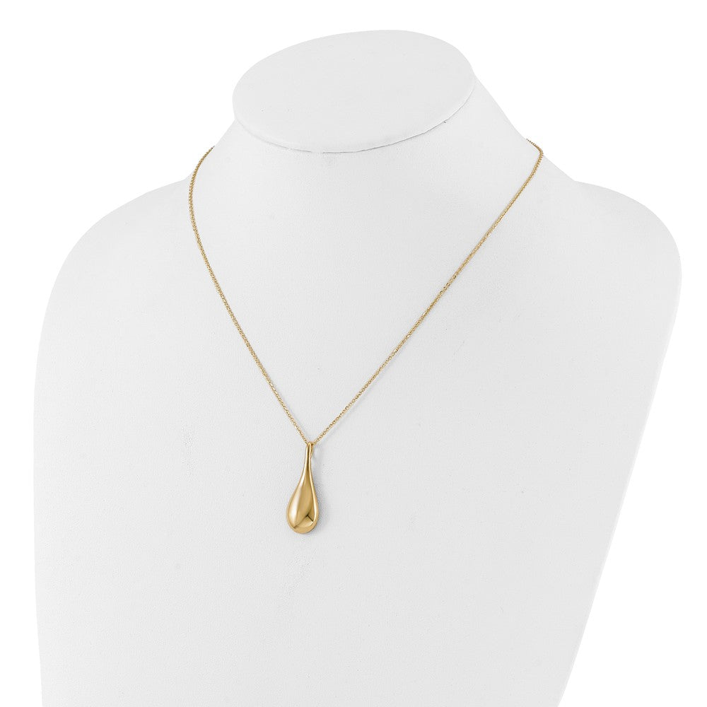 14k Polished Hollow Teardrop Pendant 18 inch Necklace