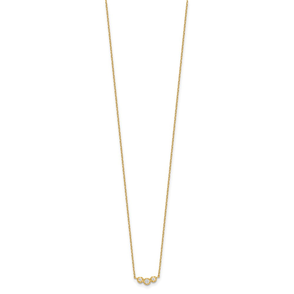 14k Polished 3-Stone CZ 18 inch Necklace Plus 2 inch Extender