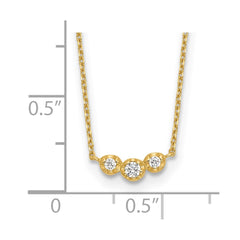 14k Polished 3-Stone CZ 18 inch Necklace Plus 2 inch Extender
