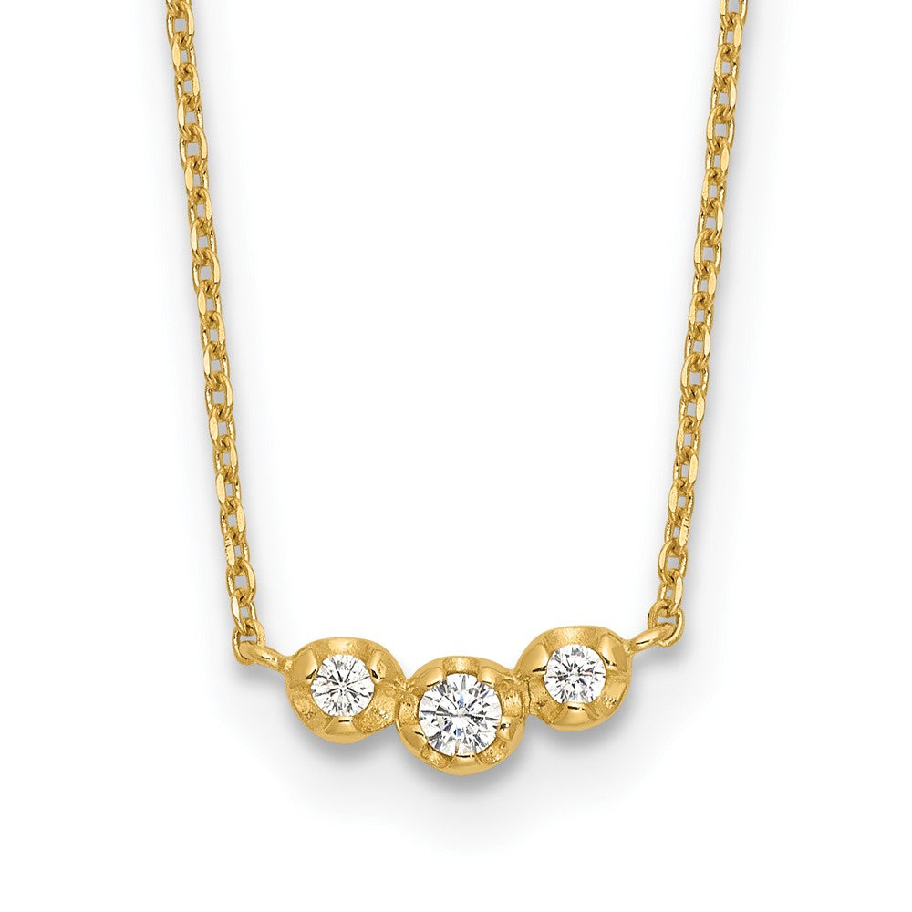 14k Polished 3-Stone CZ 18 inch Necklace Plus 2 inch Extender