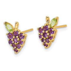 14K Gold Amethyst and Peridot Grapes Post Earrings