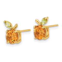 14K Gold Citrine and Peridot Orange Post Earrings