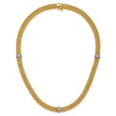 14k Two-Tone 17in .05ct Completed Polished Diamond & Mesh Necklace