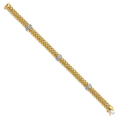 14k Two-Tone Polished Complete .05ct Diamond and Mesh 7.25 inch Bracelet