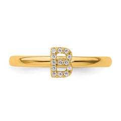14K Stackable Diamond Initial B Ring