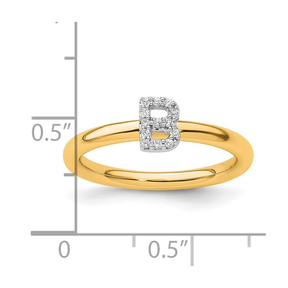 14K Stackable Diamond Initial B Ring