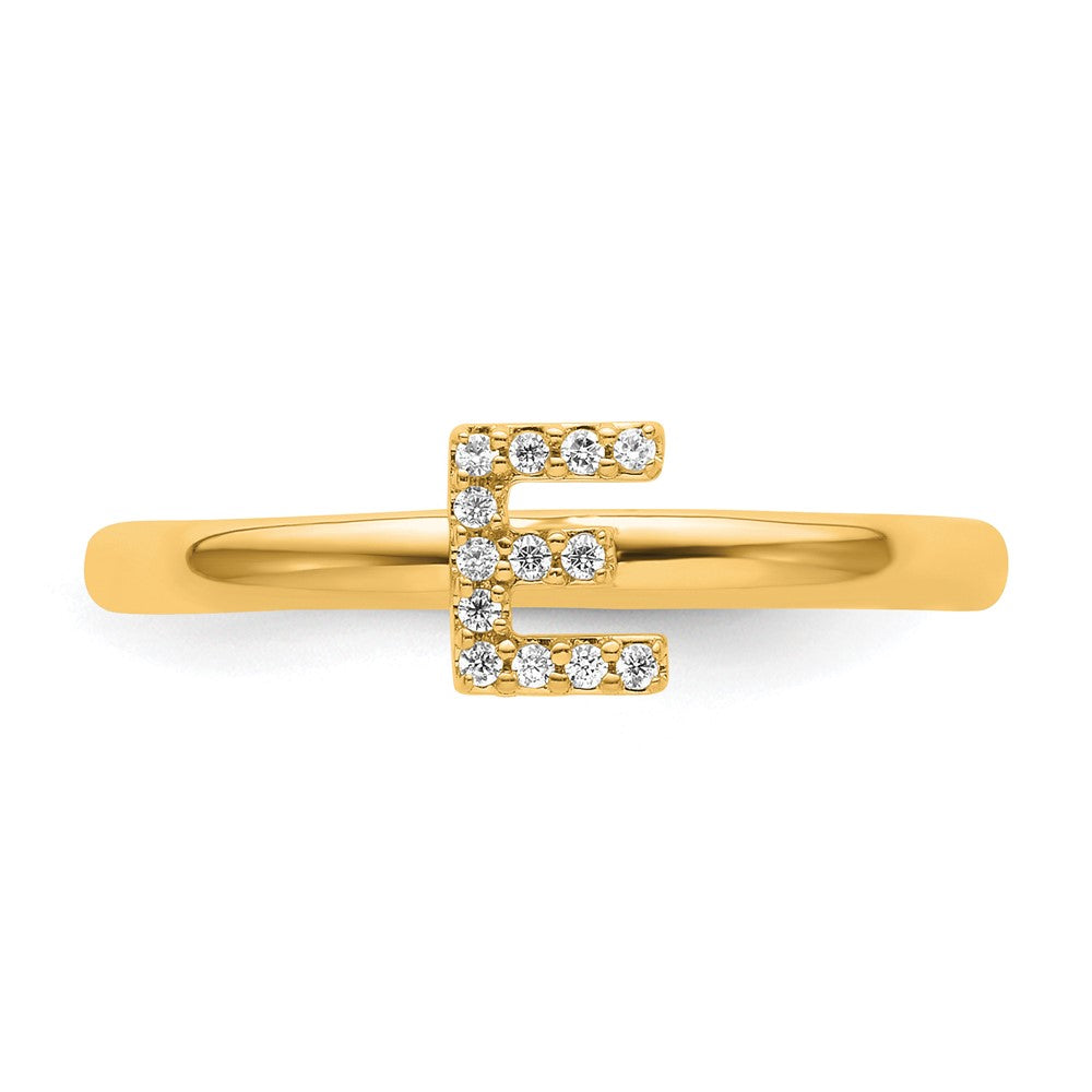14K Stackable Diamond Initial E Ring
