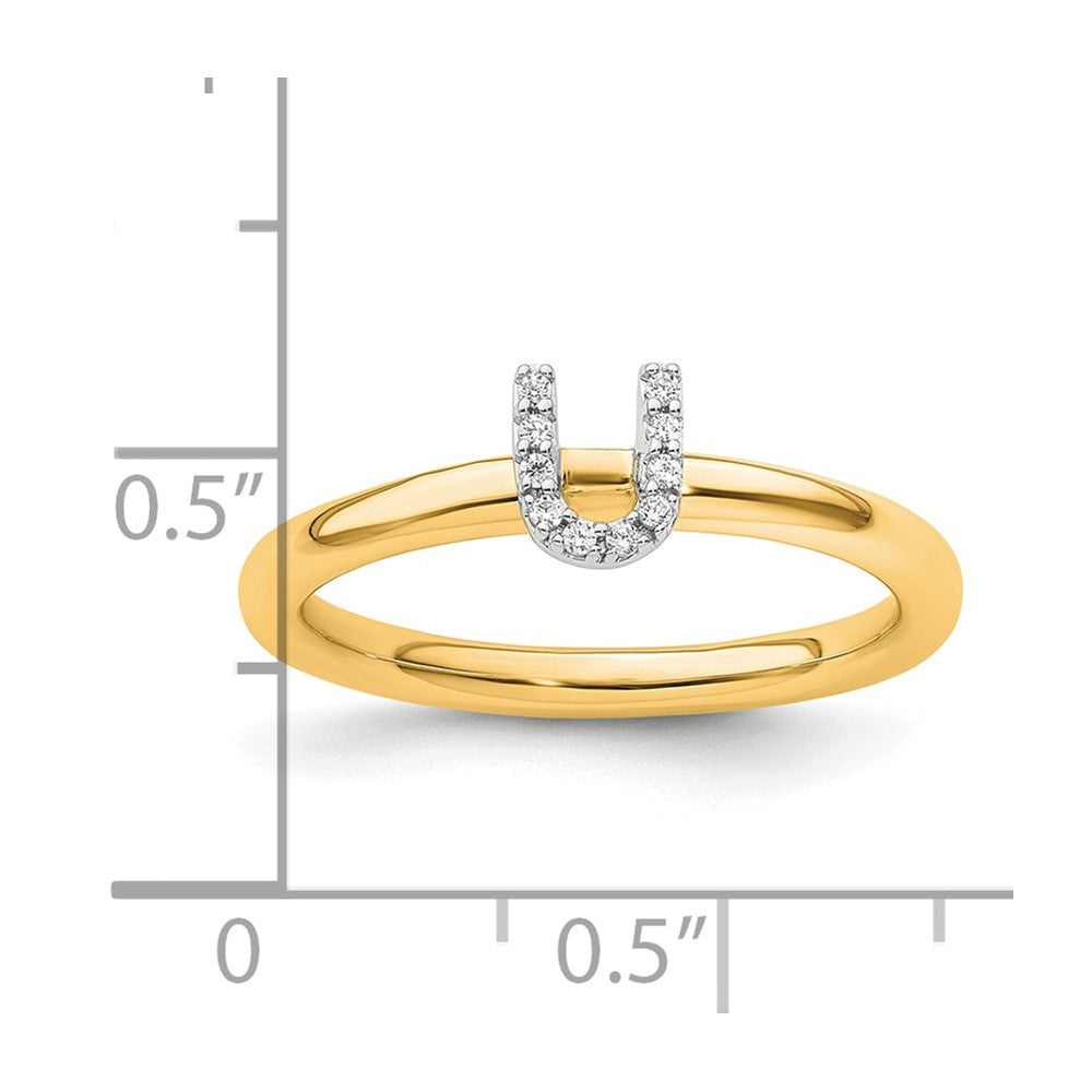 14K Stackable Diamond Initial U Ring