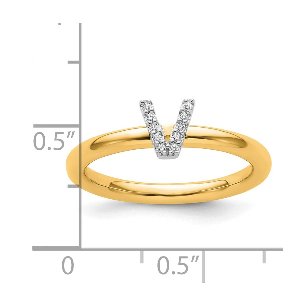 14K Stackable Diamond Initial V Ring