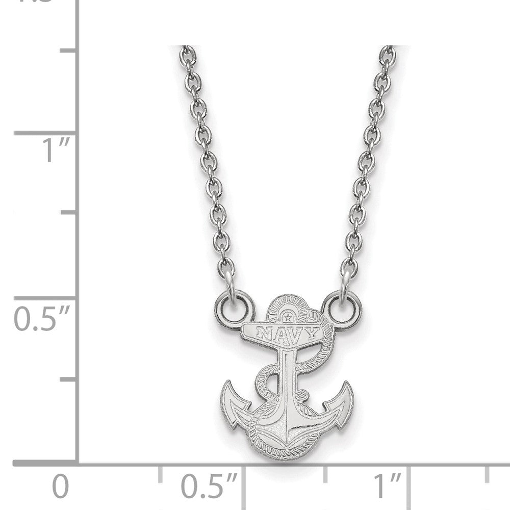 Sterling Silver Rhodium-plated LogoArt US Naval Academy Anchor Small Pendant 18 inch Necklace