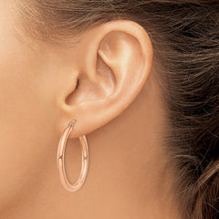 14k Rose Gold Polished 3mm Lightweight Tube Hoop Earrings - 7