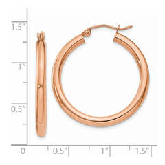 14k Rose Gold Polished 3mm Lightweight Tube Hoop Earrings - 7
