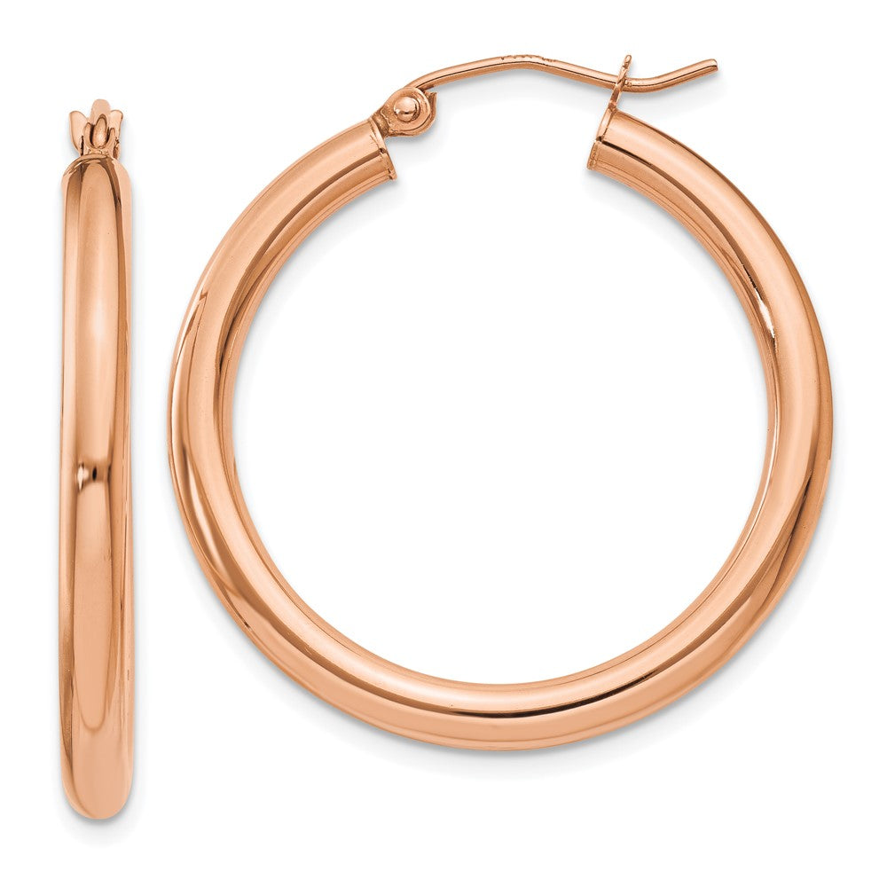 14k Rose Gold Polished 3mm Lightweight Tube Hoop Earrings - 7