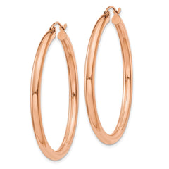 14k Rose Gold Polished 3mm Lightweight Tube Hoop Earrings - 4