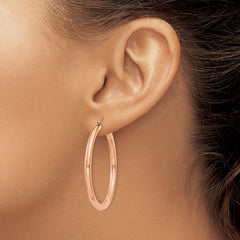 14k Rose Gold Polished 3mm Lightweight Tube Hoop Earrings - 4