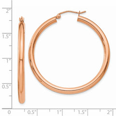 14k Rose Gold Polished 3mm Lightweight Tube Hoop Earrings - 4