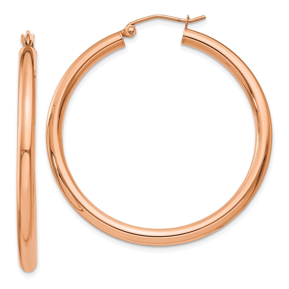 14k Rose Gold Polished 3mm Lightweight Tube Hoop Earrings - 4