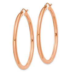 14k Rose Gold Polished 3mm Lightweight Tube Hoop Earrings - 5